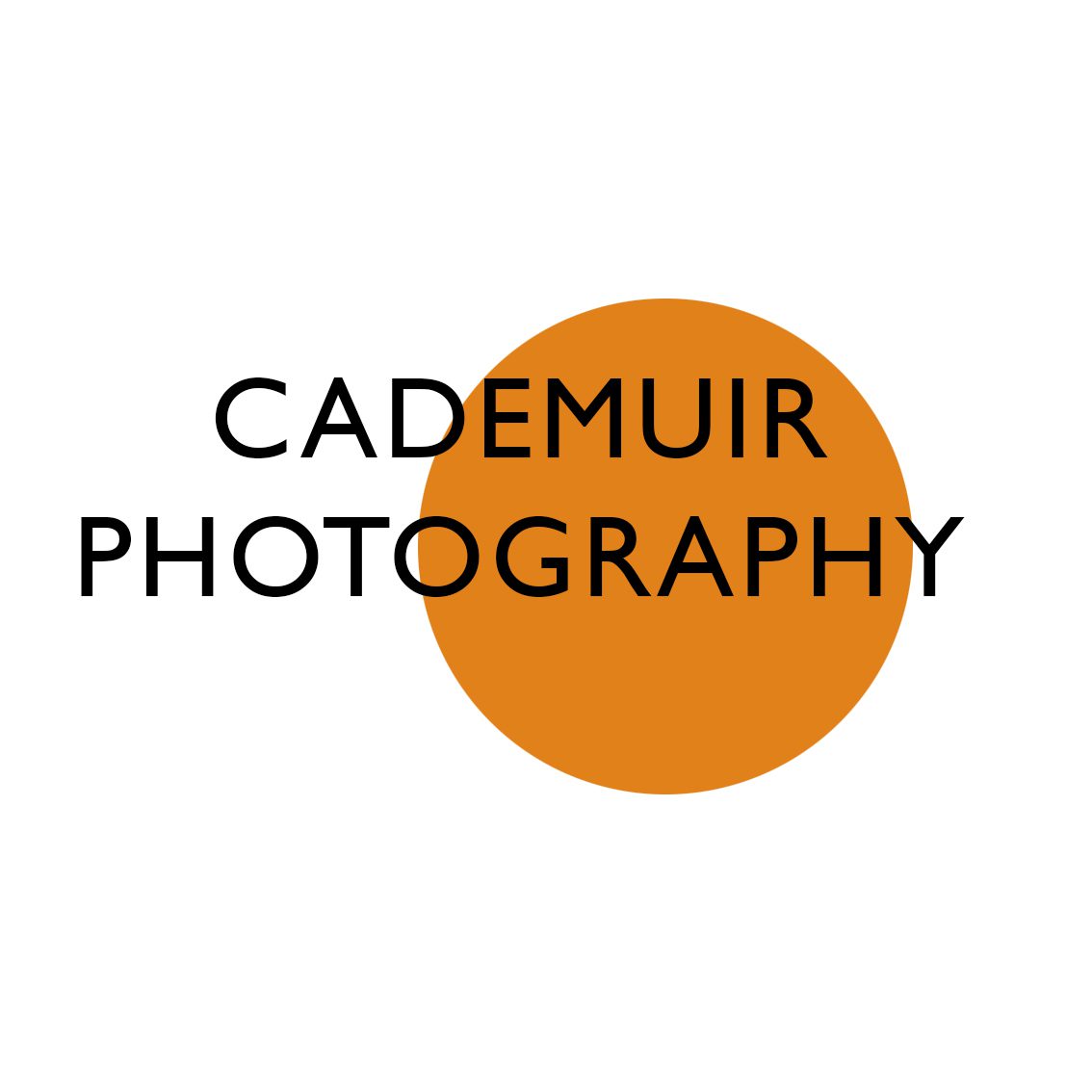 cademuir photography logo orange circle with bold capitalised font CADEMUIR PHOTOGRAPHY
